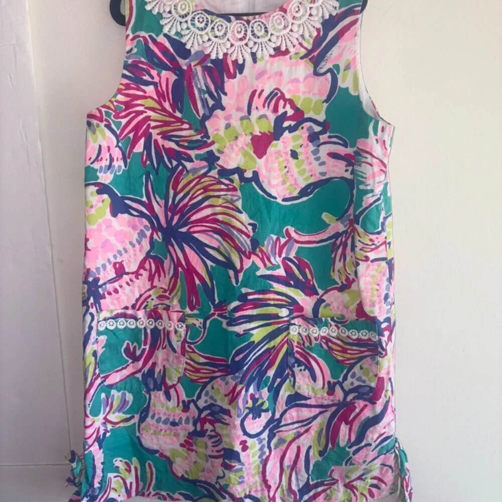 NWOT Lilly Pulitzer Tropical Floral Shift Dress Girls Side-Tie Size 10